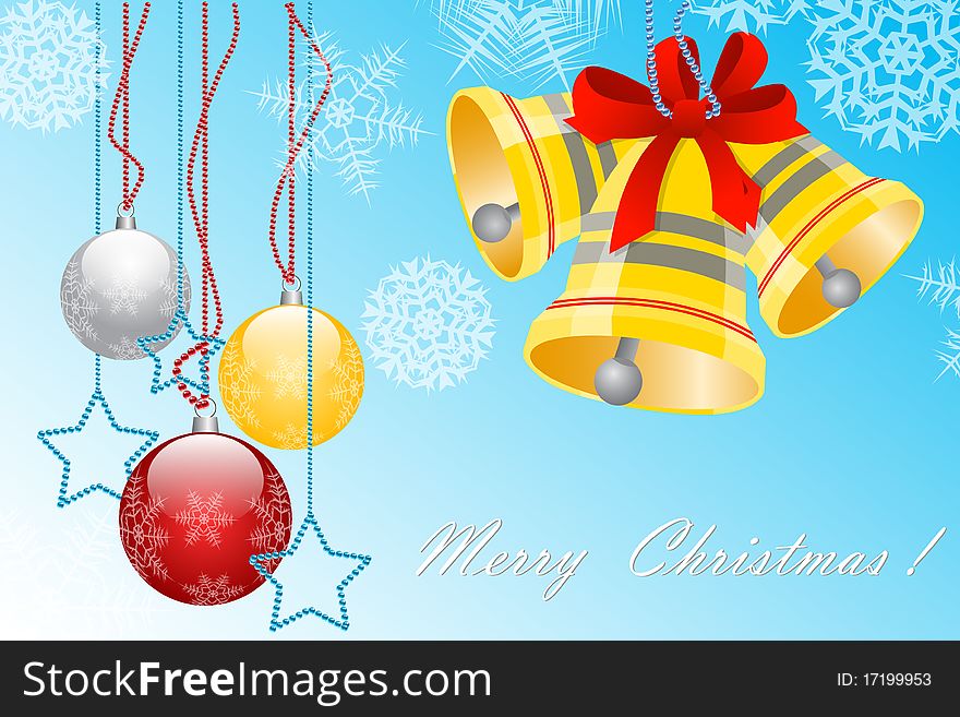 Merry christmas greeting card (globe, star, bell). Merry christmas greeting card (globe, star, bell)