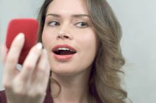Pretty Brunette Is Very Happy To Receive A Present Stock Image Pretty Brunette Is Very Happy To Receive A Present Stock Image
