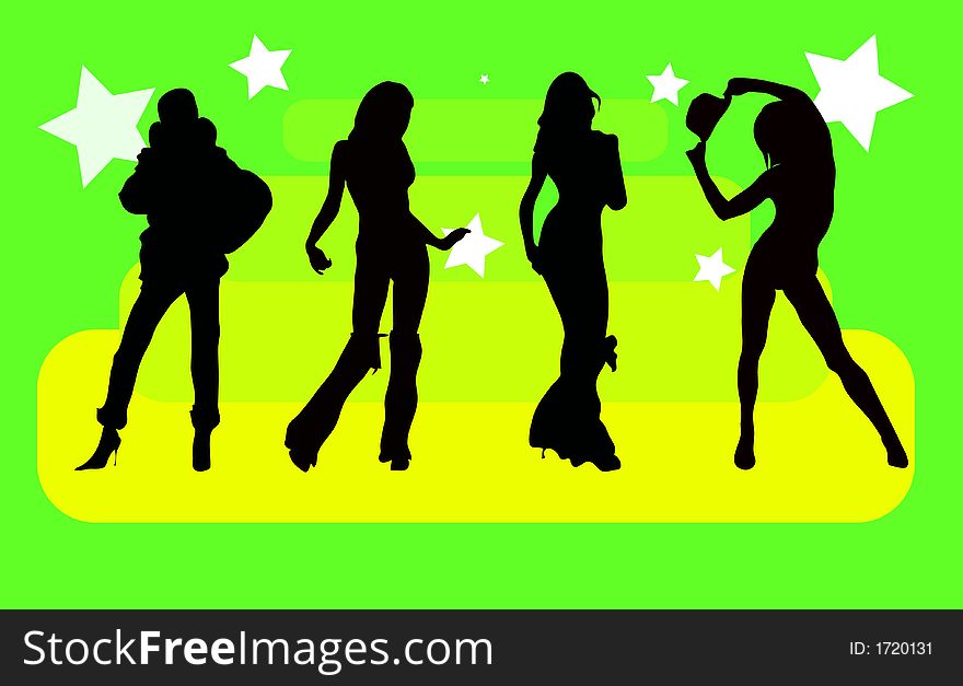 Party girls silhouettes of a young people having fun