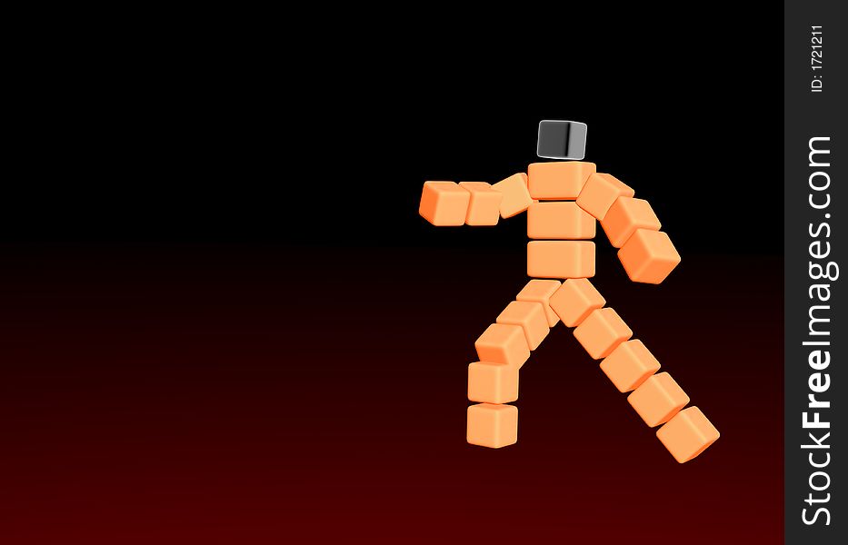 3d orange robot on dark layout