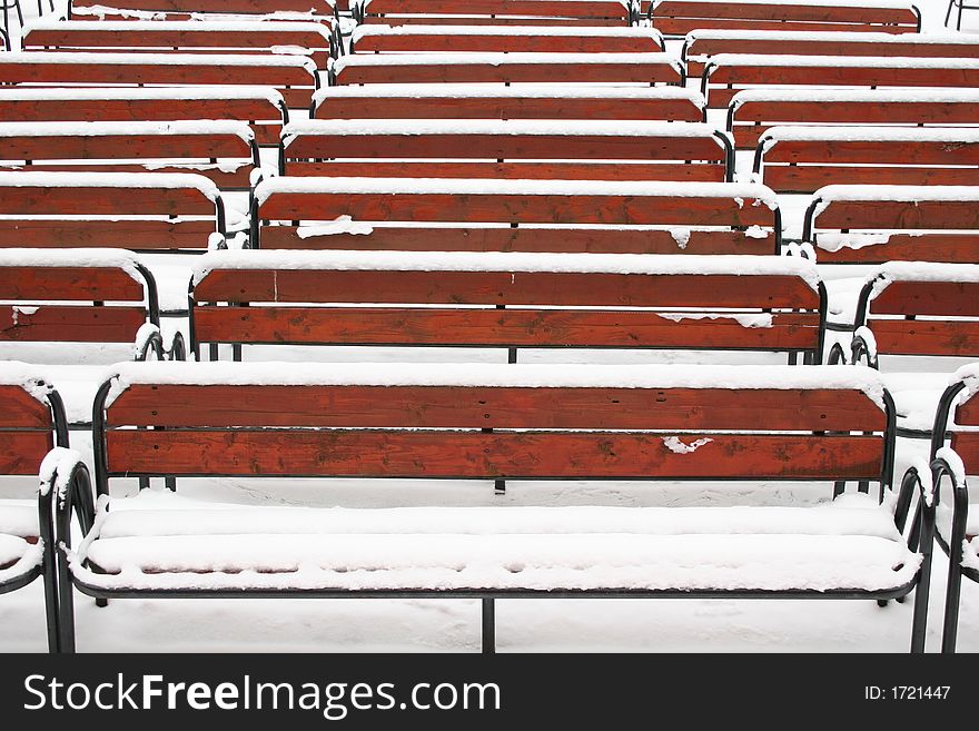 Winter many snow bench auditorium. Winter many snow bench auditorium