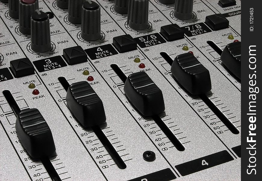 Mixing board for audio recording. Mixing board for audio recording.