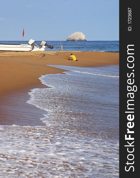 Partial view of the bay of San Agustinillo in the southern state of Oaxaca in Mexico, Latinamerica. Partial view of the bay of San Agustinillo in the southern state of Oaxaca in Mexico, Latinamerica