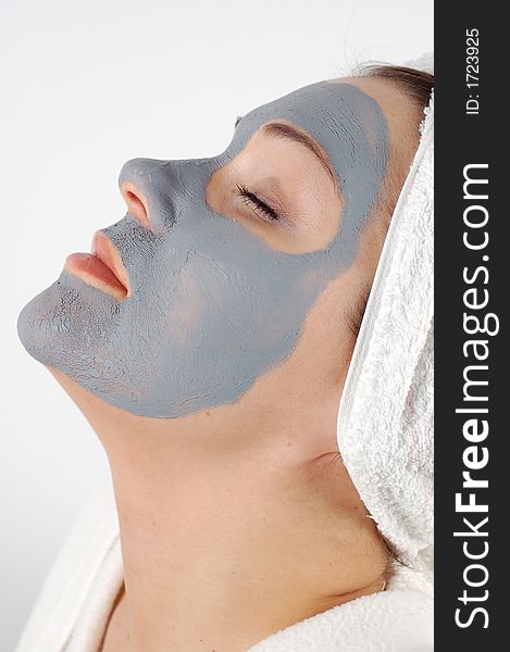 Attractive woman in blue facial mask. Attractive woman in blue facial mask