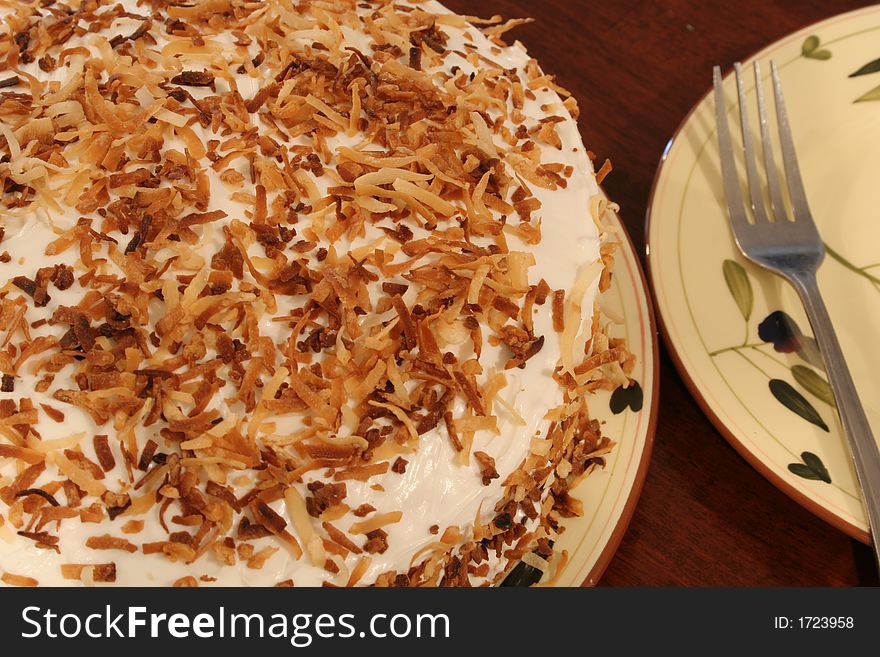 Toasted coconut cake upclose