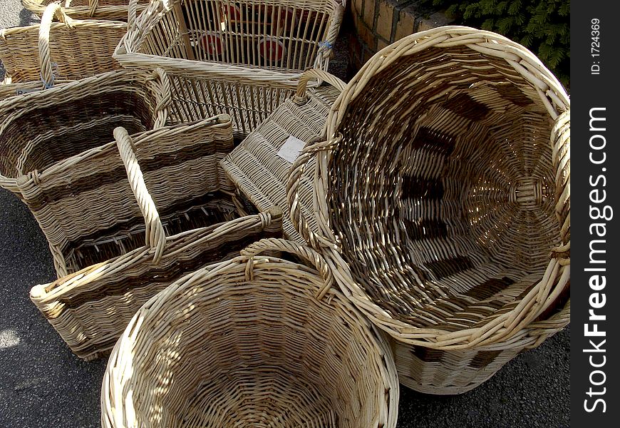 At a small Turkish market hand woven baskets for sale