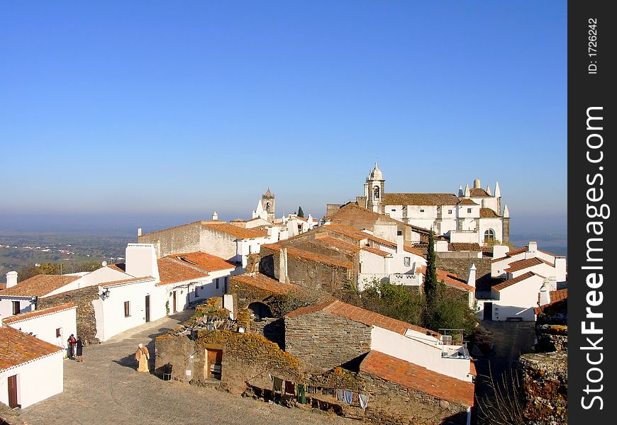 Village of monsaraz with streets decorated during the time of the christmas