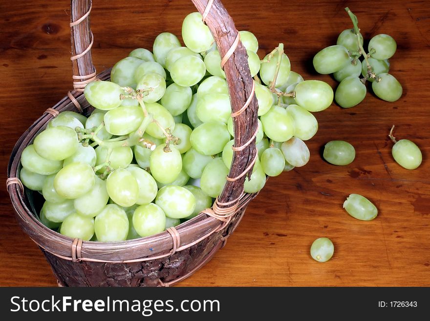 Green Grapes in Wooden Basket