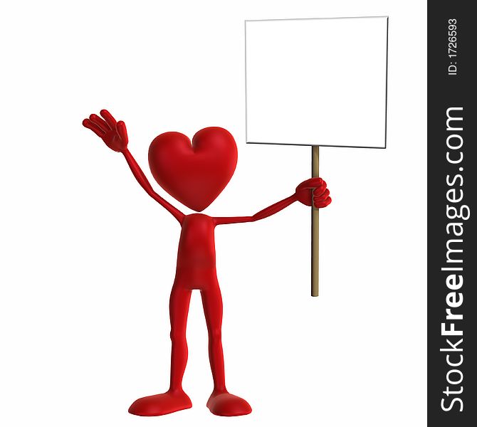 Valentine character waving and holding a blank sign. Isolated on a white background. Valentine character waving and holding a blank sign. Isolated on a white background.