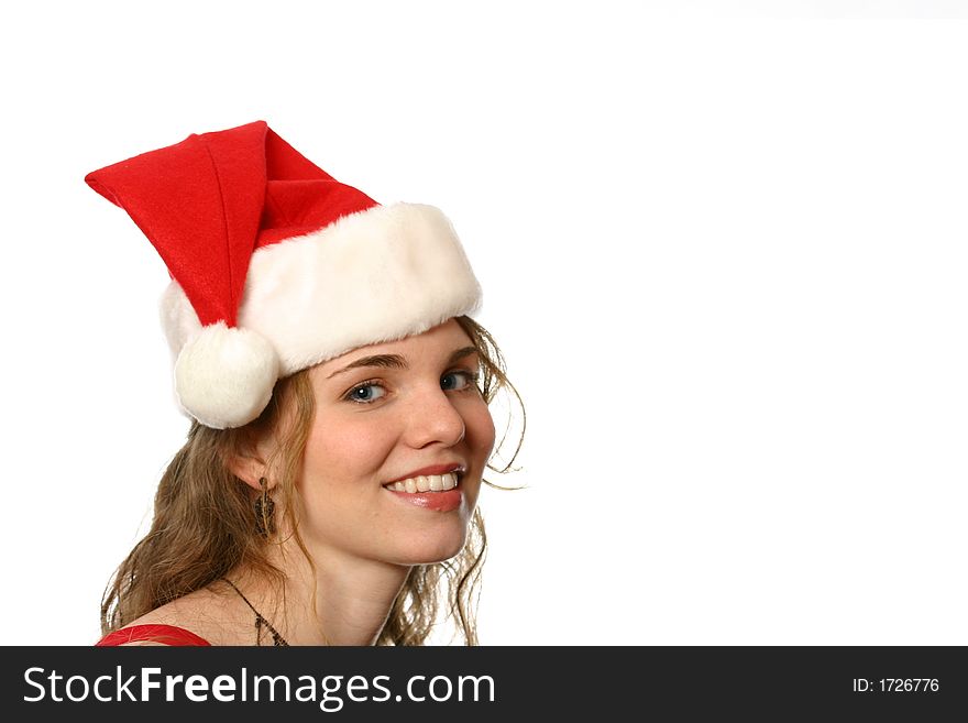 Pretty blonde smiling in santa hat