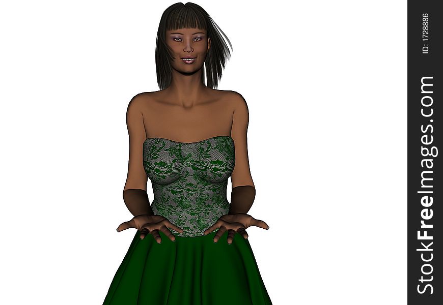 This young, Eurasian model stands with hands outstretched, waiting for you to fill them with your product. 3D model, computer generated. This young, Eurasian model stands with hands outstretched, waiting for you to fill them with your product. 3D model, computer generated