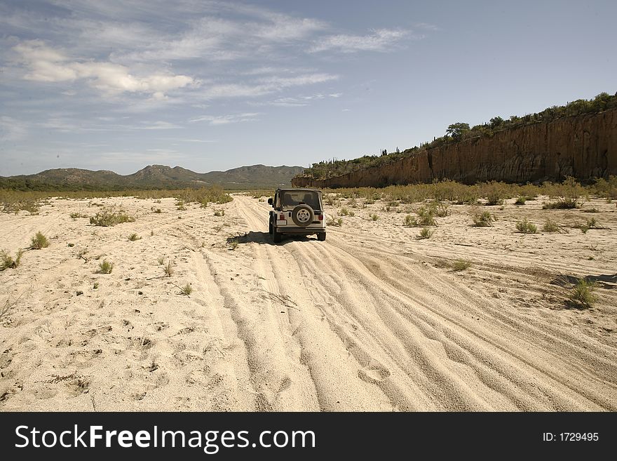 The Mexican desert and a jeep.