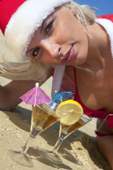 Sexy Women In Christmas Suit With Martini Royalty Free Stock Photography Sexy Women In Christmas Suit With Martini Royalty Free Stock Photography