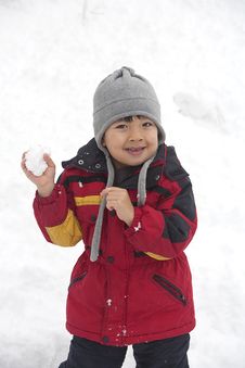 Boy With Snowball. Royalty Free Stock Photo