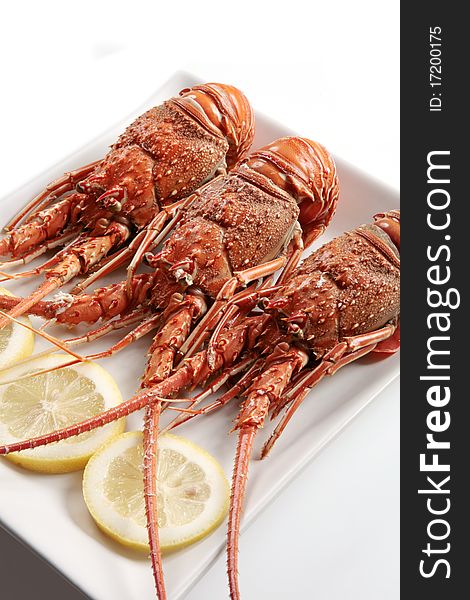 Three delicious hard boiled lobsters