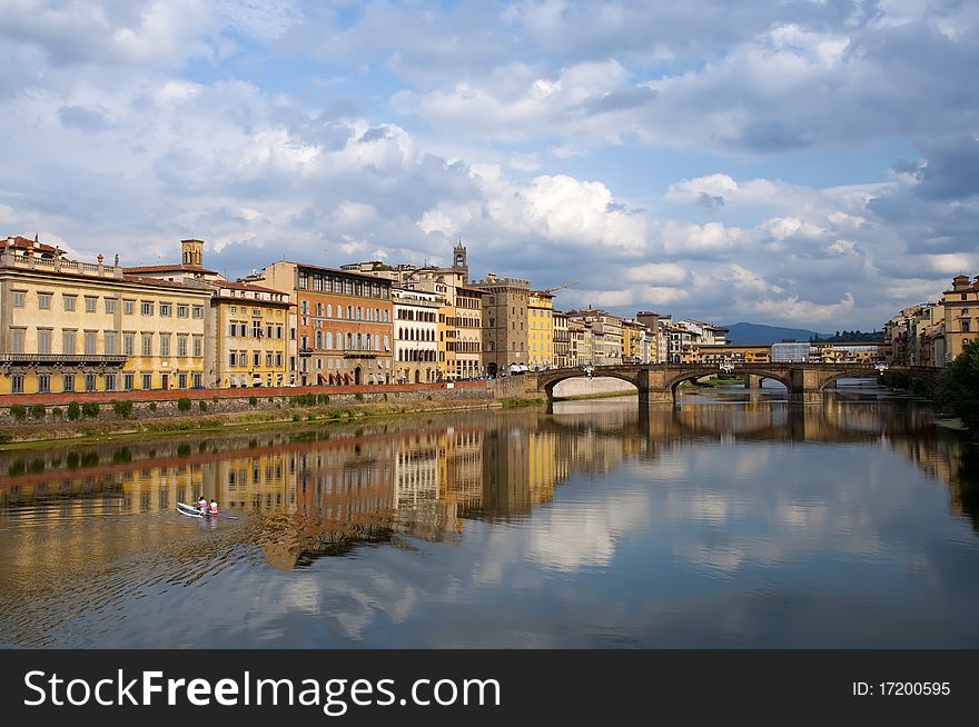 View of Arno river and Alle Grazie Bridge â€“ Firenze - Italy. View of Arno river and Alle Grazie Bridge â€“ Firenze - Italy