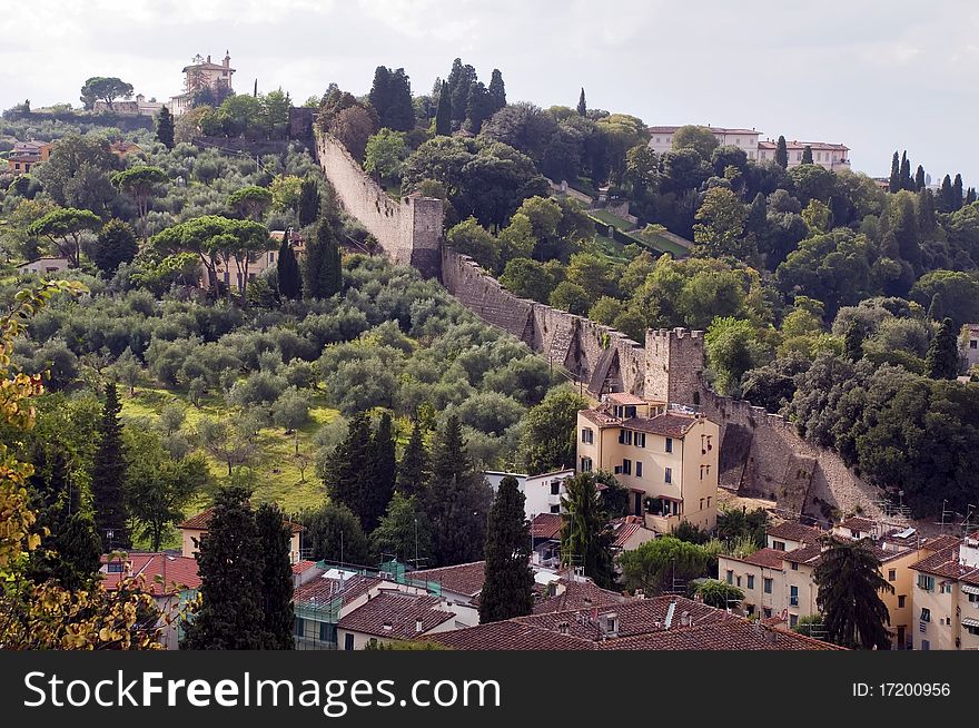 View of Old fortification Walls â€“ Firenze - Italy. View of Old fortification Walls â€“ Firenze - Italy