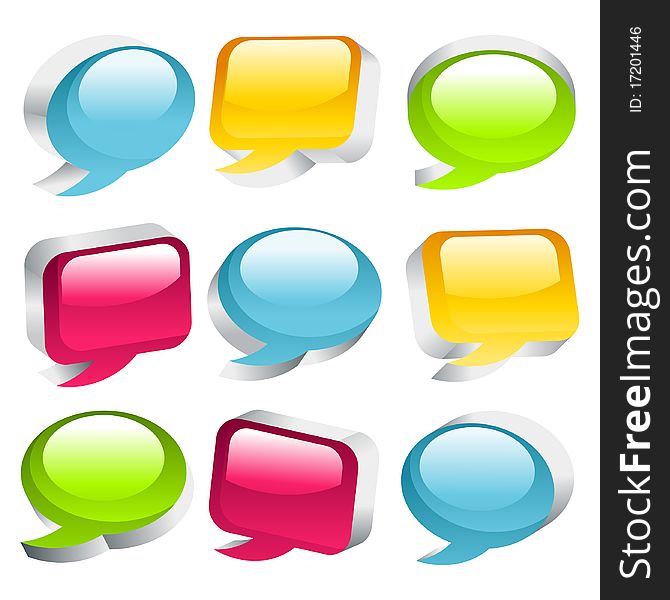 Set of colorful 3D speech bubbles. Set of colorful 3D speech bubbles