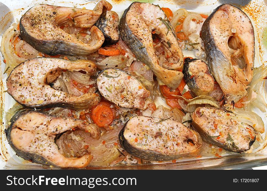 Trout and vegetables on a plate