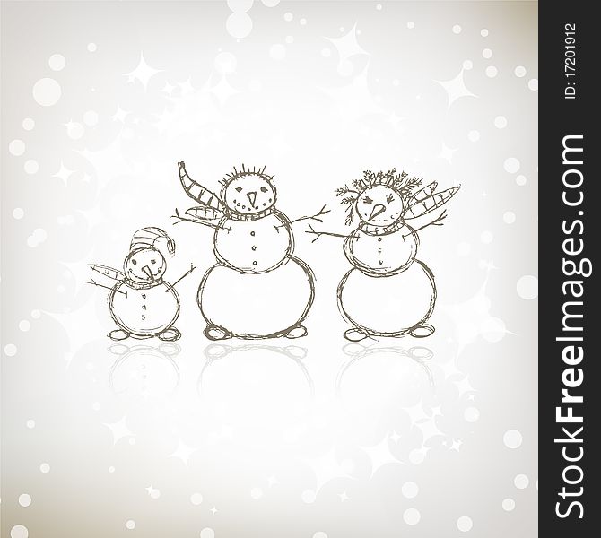 Family Of Snowmen, Christmas Sketch