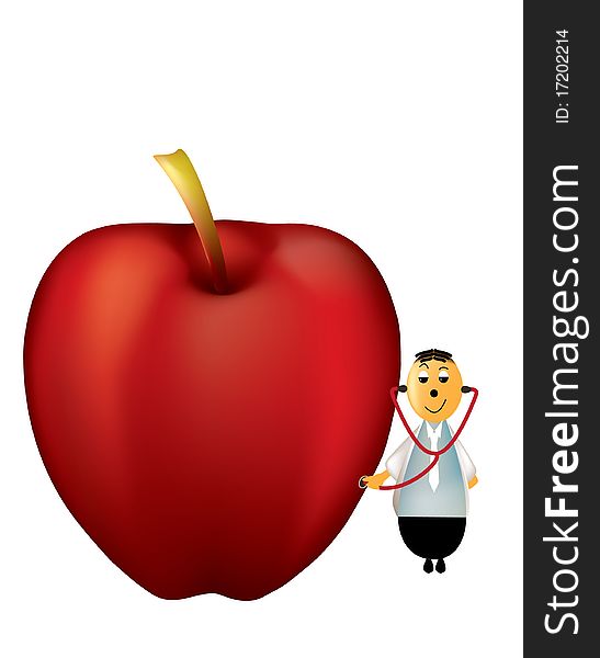 An apple and a doctor with a stethoscope. An apple and a doctor with a stethoscope