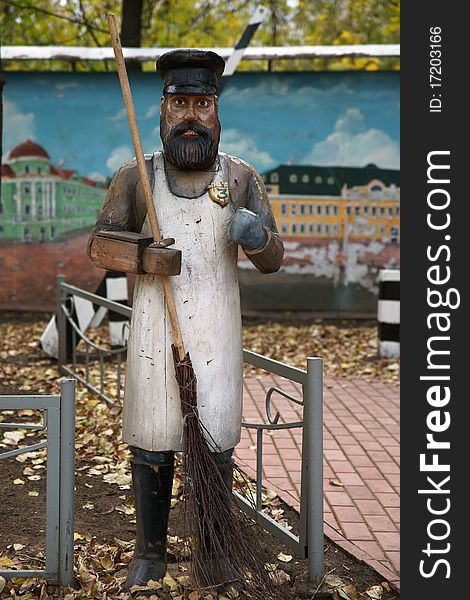 Statue of the yard keeper in Moscow, Russia.