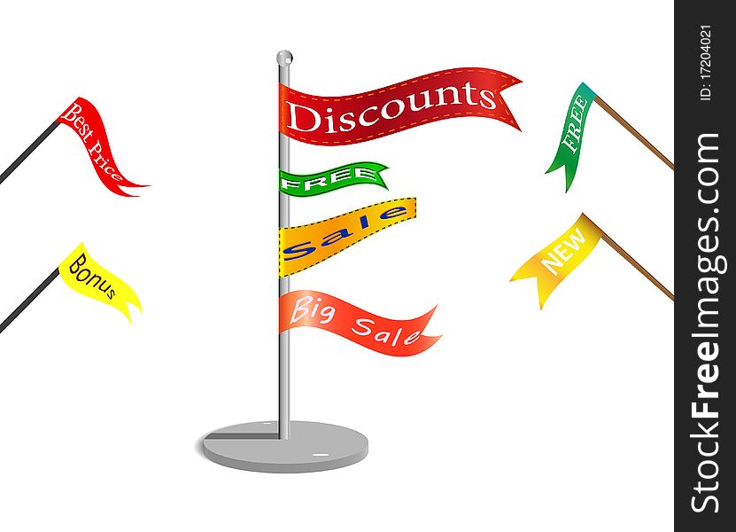 Flags with commercial signs sale discount bonus , EPS 8.