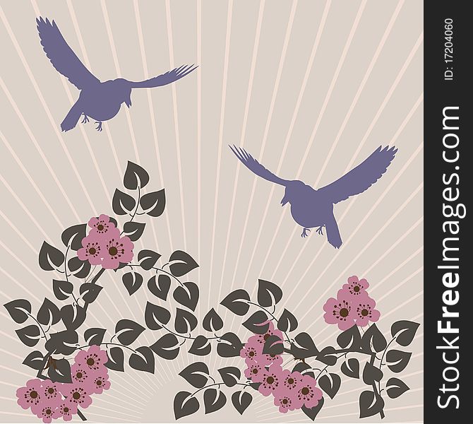 Retro stylized floraland birds background. Retro stylized floraland birds background
