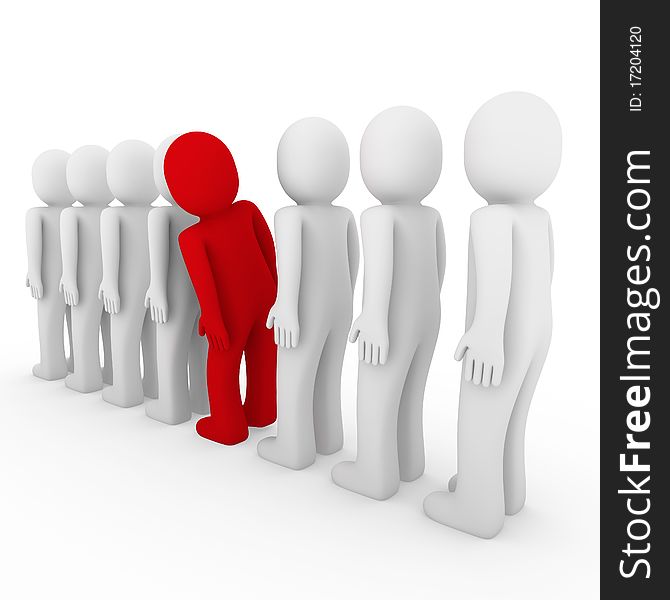 3d human stand crowd red isolated white background