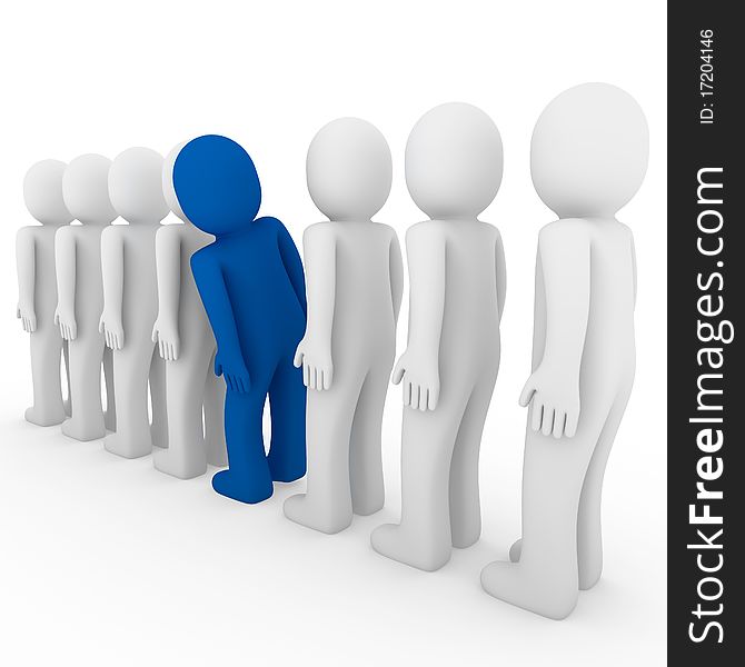 3d human stand crowd blue isolated white background