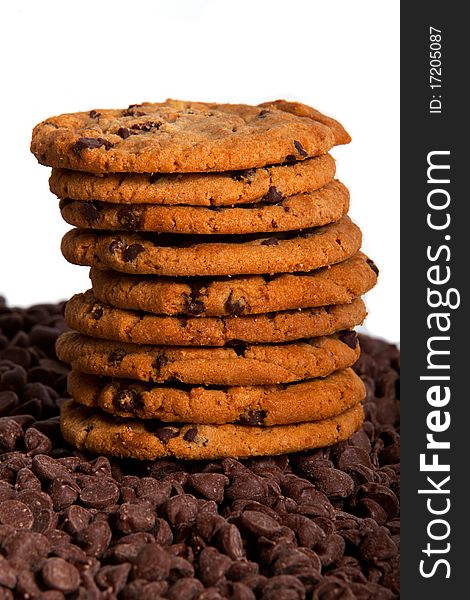 A stack of chocolate chip cookies. A stack of chocolate chip cookies