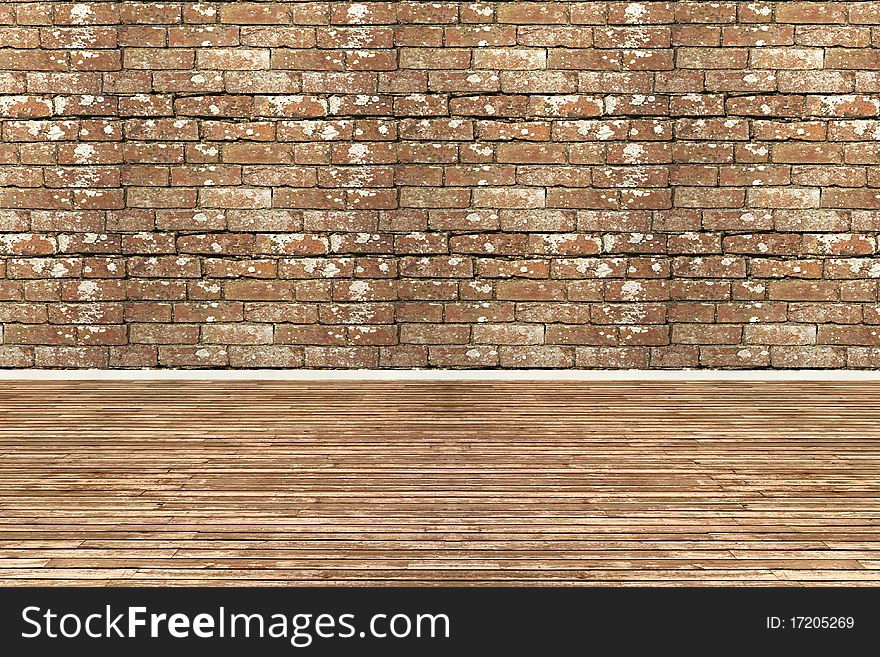 Old empty room with wooden wall and brick wall