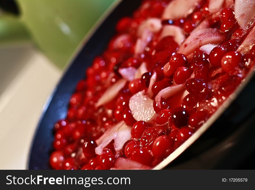 Cranberries on the stove on Thanksgiving Day