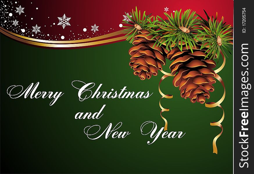 Christmas and new year card with pinecone