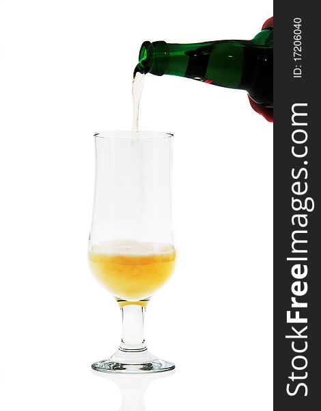 Beer glass with bottle isolated white