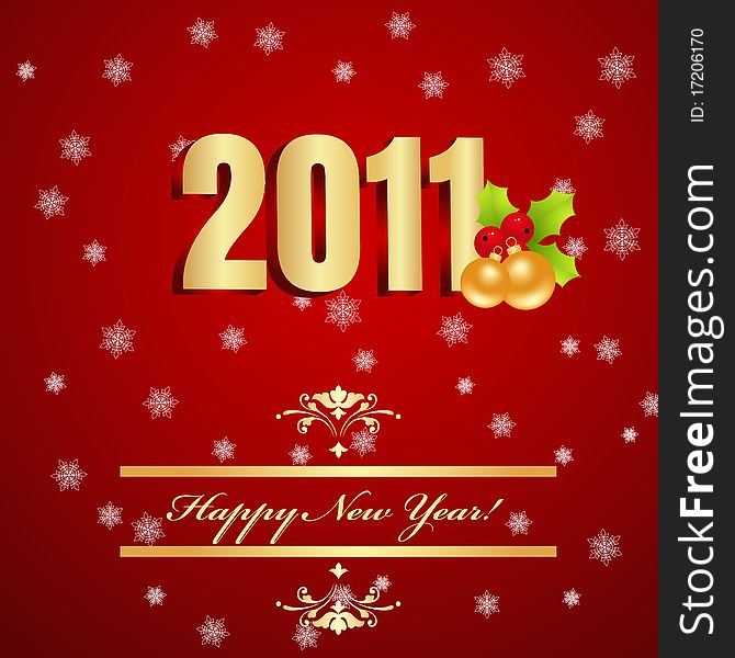 New year background with snowflakes and congratulatory inscription. Vector illustration.