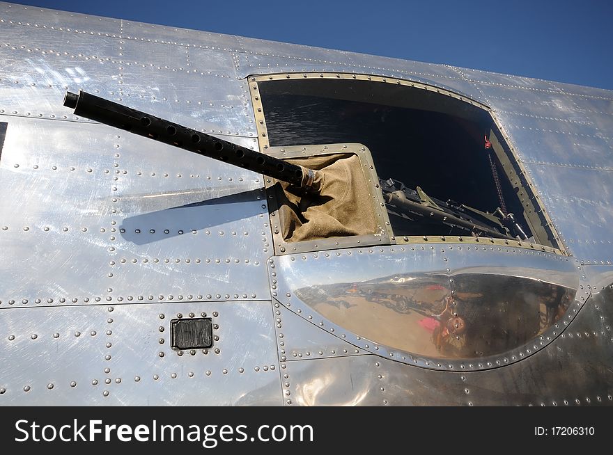 World War II era bomber with guns on the side. World War II era bomber with guns on the side