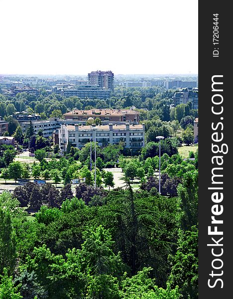 View of skyscrapers and buildings of the city of Milano from the top