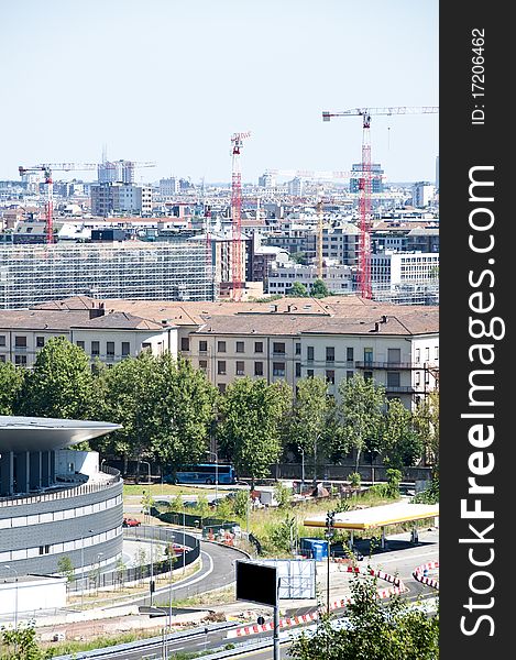 View of skyscrapers and buildings of the city of Milano from the top