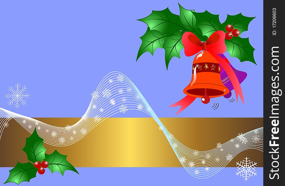 Christmas banner with bells and holly. vector. Christmas banner with bells and holly. vector.