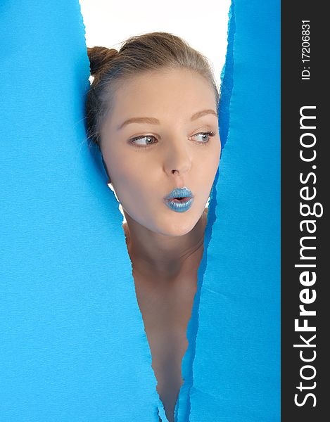 Young Woman With Blue Sheet Of Paper