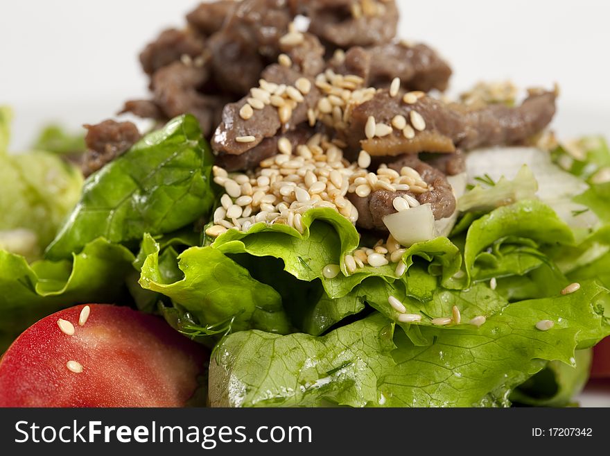 Macro shot of sesame Beef with Vegetables. Macro shot of sesame Beef with Vegetables