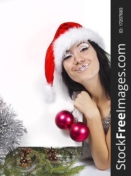Girl In A Santa S Hat With A Tag