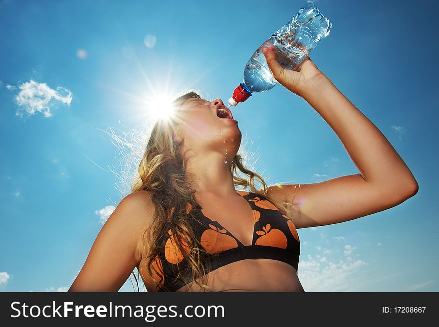 Girl Drinking Water Outdoors