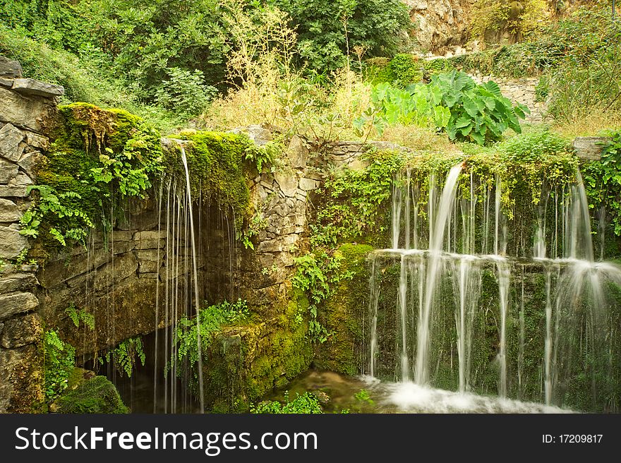 Waterfall in the green forest. Waterfall in the green forest