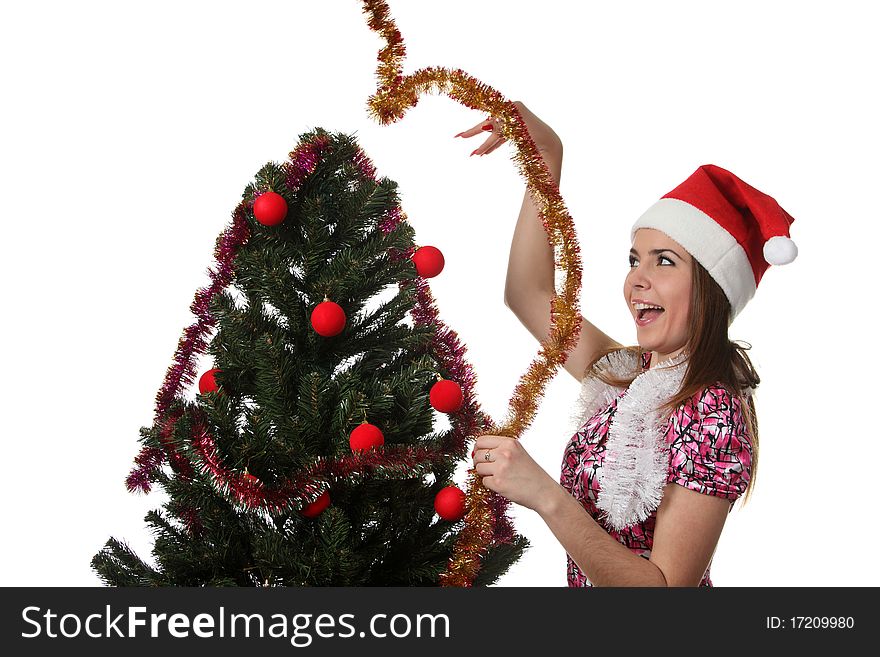 Woman Decorate A Christmas Tree