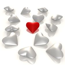 A Red Heart Among The Others - 3d Image Royalty Free Stock Photo A Red Heart Among The Others - 3d Image Royalty Free Stock Photo
