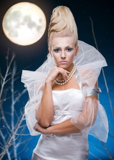 Beauty Woman  Under Moon Royalty Free Stock Photo