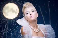 Beauty Woman  Under Moon Stock Image