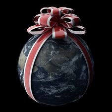 Earth Blue With A Ribbon And Bow Isolated Stock Photo Earth Blue With A Ribbon And Bow Isolated Stock Photo
